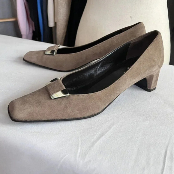 Rangoni Firenze Low Heel Pump Shoes Women 8 AAA Square Toe Nude Cashmere Slip On - Picture 1 of 14